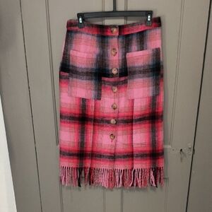 Anthropologie Vibrant Pink and Black Checkered Skirt